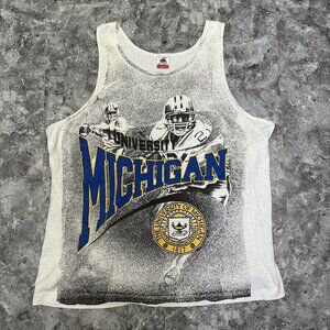 Vintage University Michigan Wolverines Big AOP Muscle Tank Top XL Vtg USA Sport